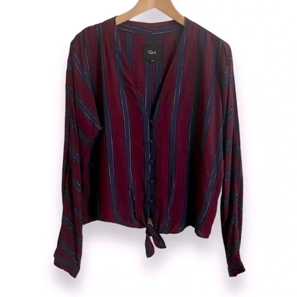 Rails Sloane Janeiro Striped Tie-Front Long Sleeve Top Size Medium - Picture 3 of 9